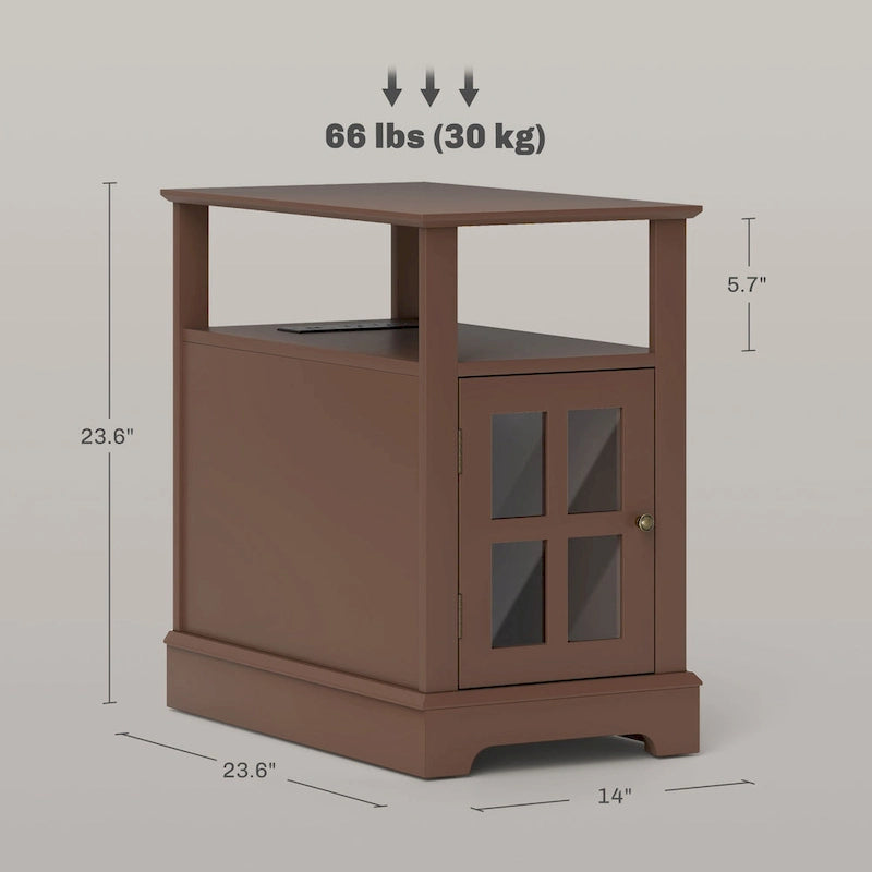 End Table with Charging Station, Narrow Side Table with USB Ports and Outlets, Small Table with Hidden Storage and Open Shelf