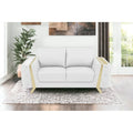 72 Inch White and Gold Genuine Leather Loveseat