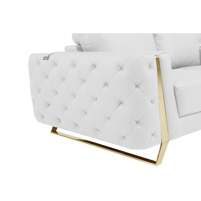 72 Inch White and Gold Genuine Leather Loveseat