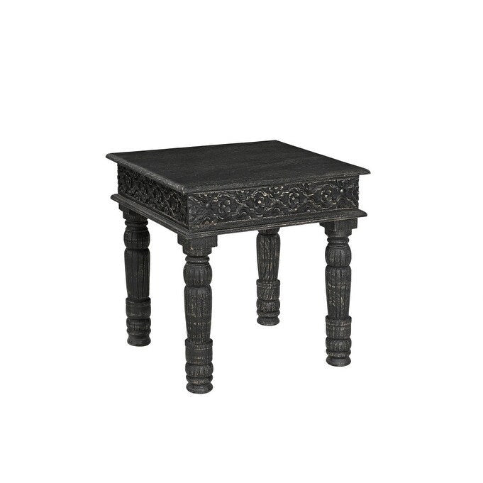 HomeRoots 24 Black Distressed Solid Wood End Table - 24