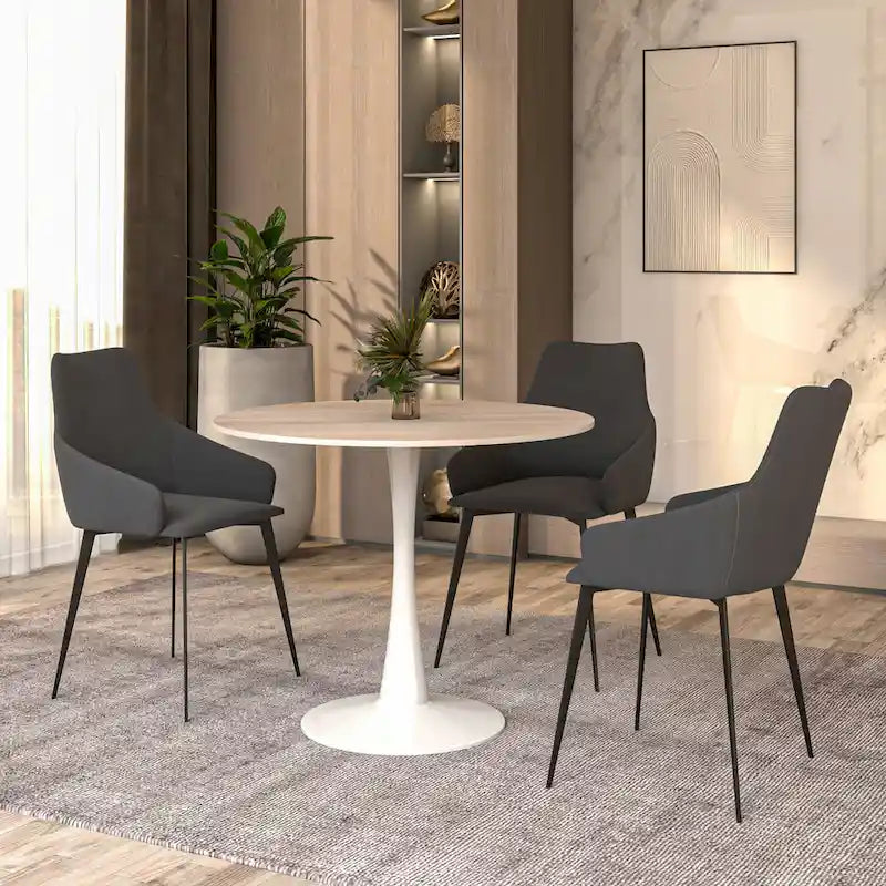 Bristol 31 Modern Round Dining Table with Sintered Stone Top & White Stainless Steel Pedestal Base for Dining Room and Kitchen