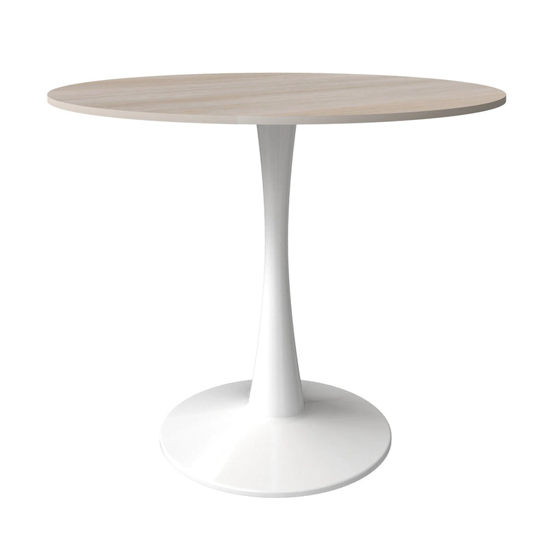 Bristol 31 Modern Round Dining Table with Sintered Stone Top & White Stainless Steel Pedestal Base for Dining Room and Kitchen