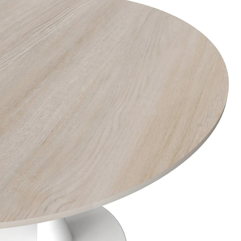 Bristol 31 Modern Round Dining Table with Sintered Stone Top & White Stainless Steel Pedestal Base for Dining Room and Kitchen