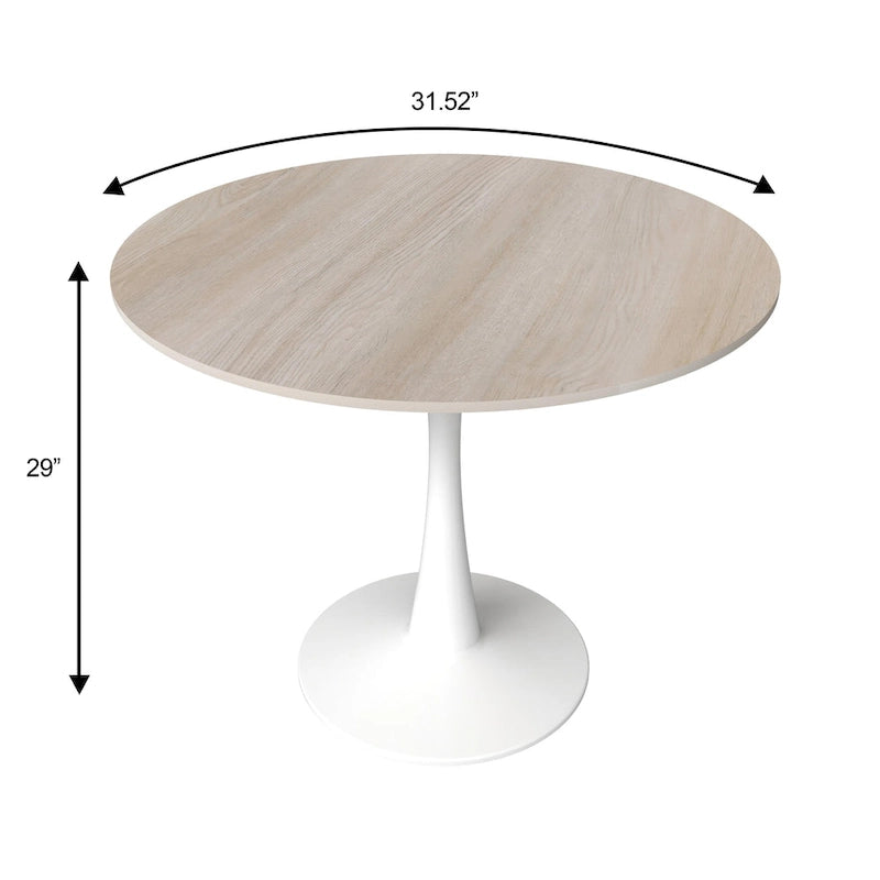 Bristol 31 Modern Round Dining Table with Sintered Stone Top & White Stainless Steel Pedestal Base for Dining Room and Kitchen