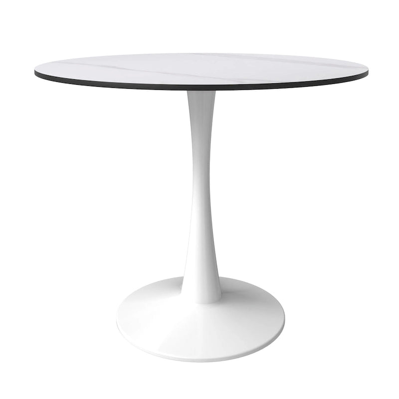 Bristol 31 Modern Round Dining Table with Sintered Stone Top & White Stainless Steel Pedestal Base for Dining Room and Kitchen