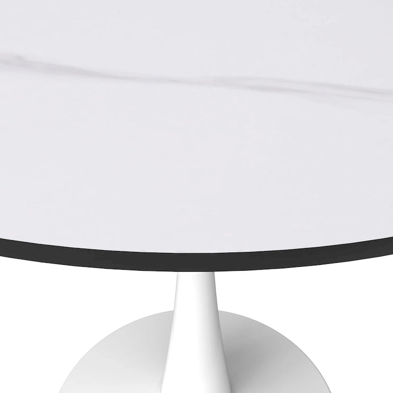 Bristol 31 Modern Round Dining Table with Sintered Stone Top & White Stainless Steel Pedestal Base for Dining Room and Kitchen