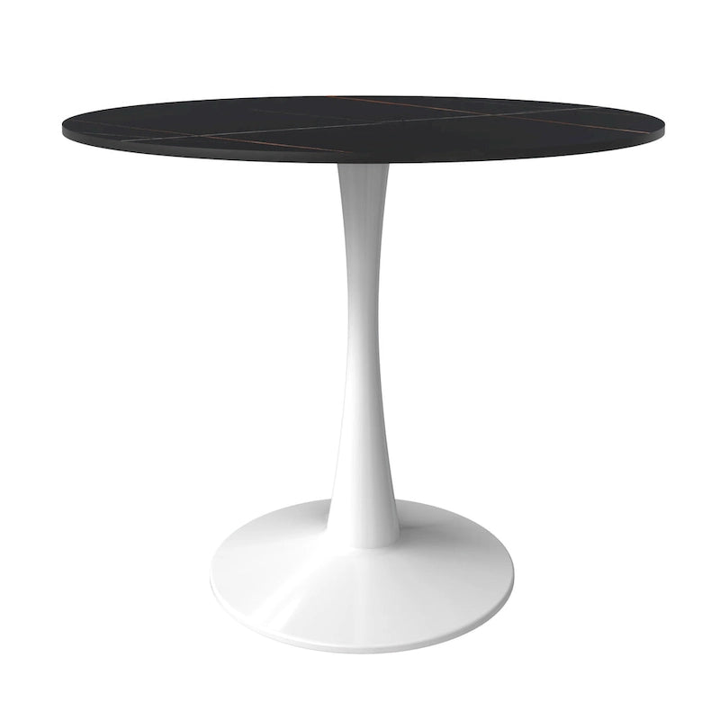 Bristol 31 Modern Round Dining Table with Sintered Stone Top & White Stainless Steel Pedestal Base for Dining Room and Kitchen