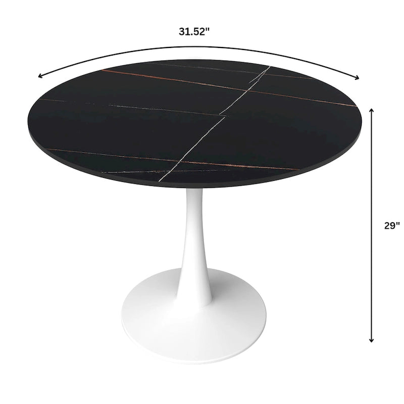 Bristol 31 Modern Round Dining Table with Sintered Stone Top & White Stainless Steel Pedestal Base for Dining Room and Kitchen