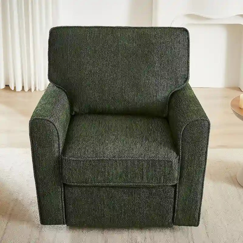 Chenille 360 Swivel Lounge Chair, Modern Armchair with Side Pockets Swivel Sofa Chair Ergonomic Recliner Chair for Bedroom
