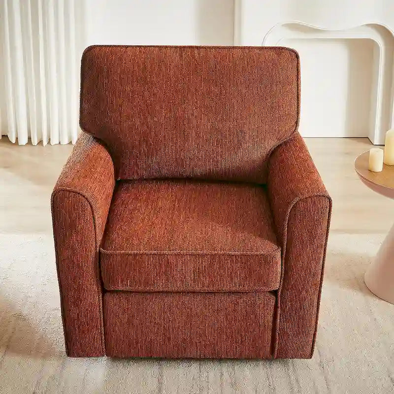 Chenille 360 Swivel Lounge Chair, Modern Armchair with Side Pockets Swivel Sofa Chair Ergonomic Recliner Chair for Bedroom