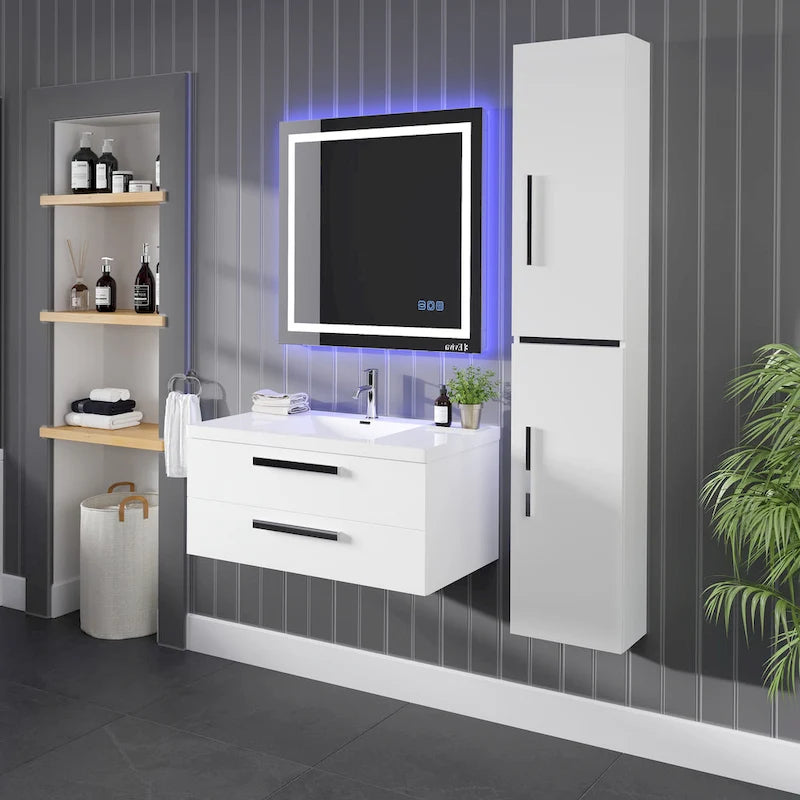 14 in-W x 70 in-H Glossy White Freestanding Linen Cabinet