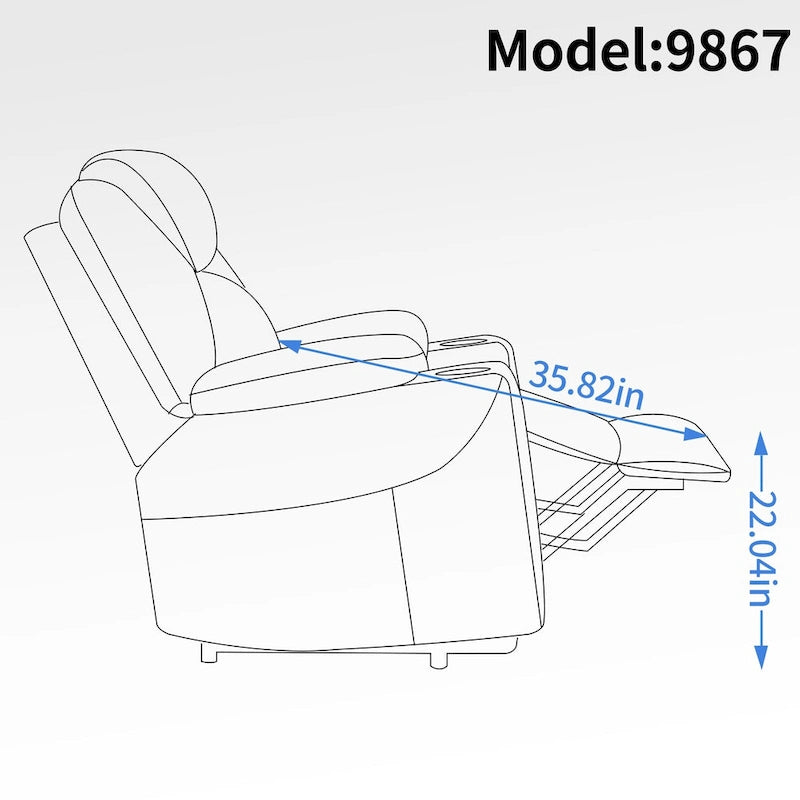 Blue Power Lift Recliner with 8-Point Massage, Heated Lumbar, Dual USB Ports, and Stainless Steel Cup Holders