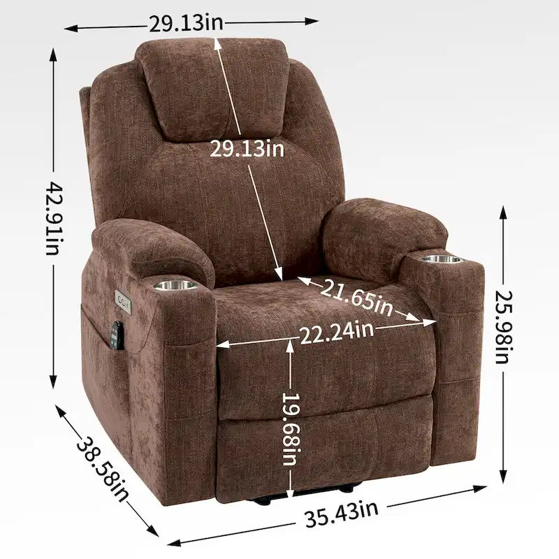 Blue Power Lift Recliner with 8-Point Massage, Heated Lumbar, Dual USB Ports, and Stainless Steel Cup Holders