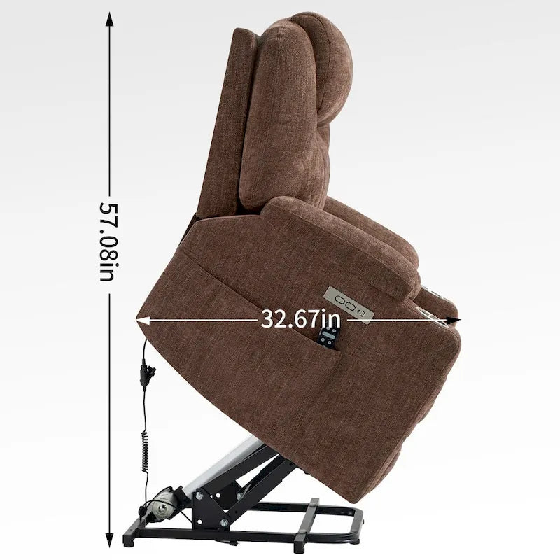 Blue Power Lift Recliner with 8-Point Massage, Heated Lumbar, Dual USB Ports, and Stainless Steel Cup Holders