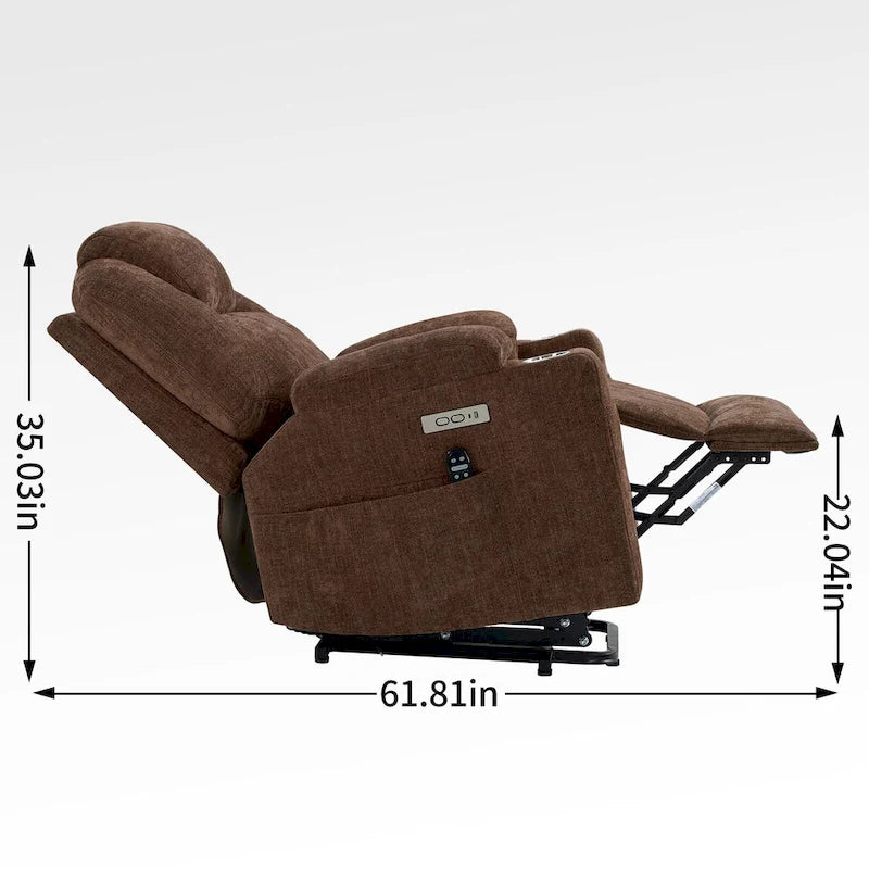 Blue Power Lift Recliner with 8-Point Massage, Heated Lumbar, Dual USB Ports, and Stainless Steel Cup Holders