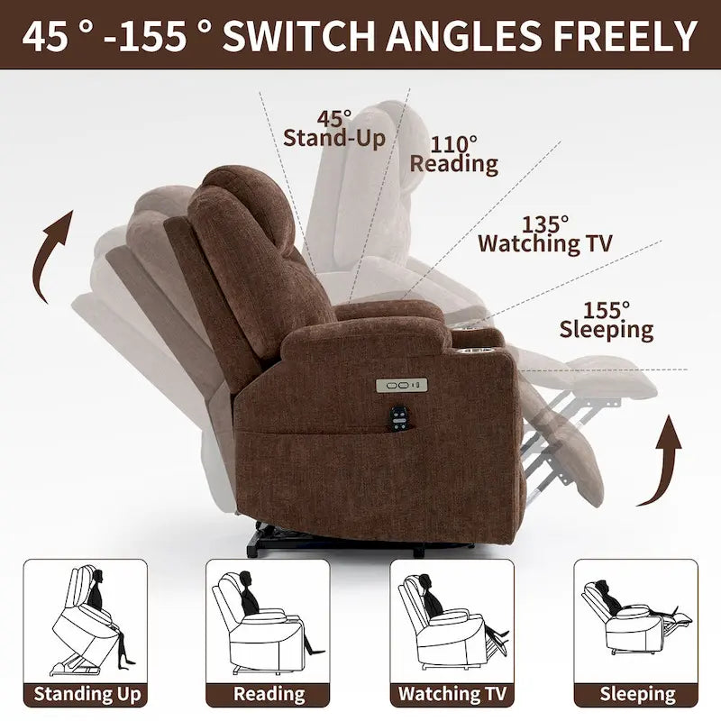 Blue Power Lift Recliner with 8-Point Massage, Heated Lumbar, Dual USB Ports, and Stainless Steel Cup Holders