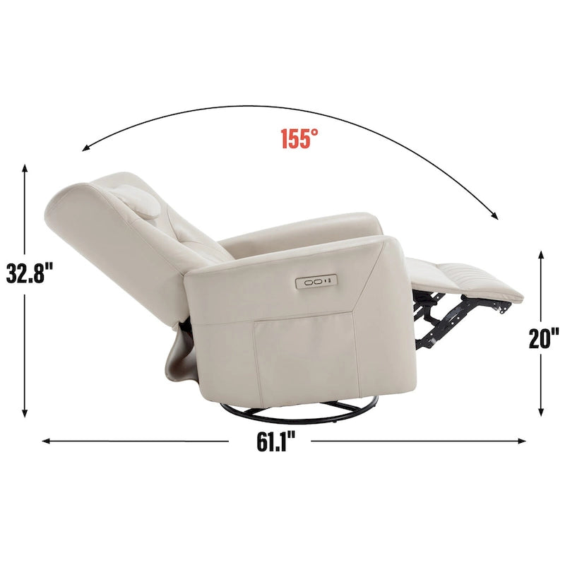 Power Swivel Rocker Recliner with Lumbar and Neck Support, USB & Type-C Charging Ports