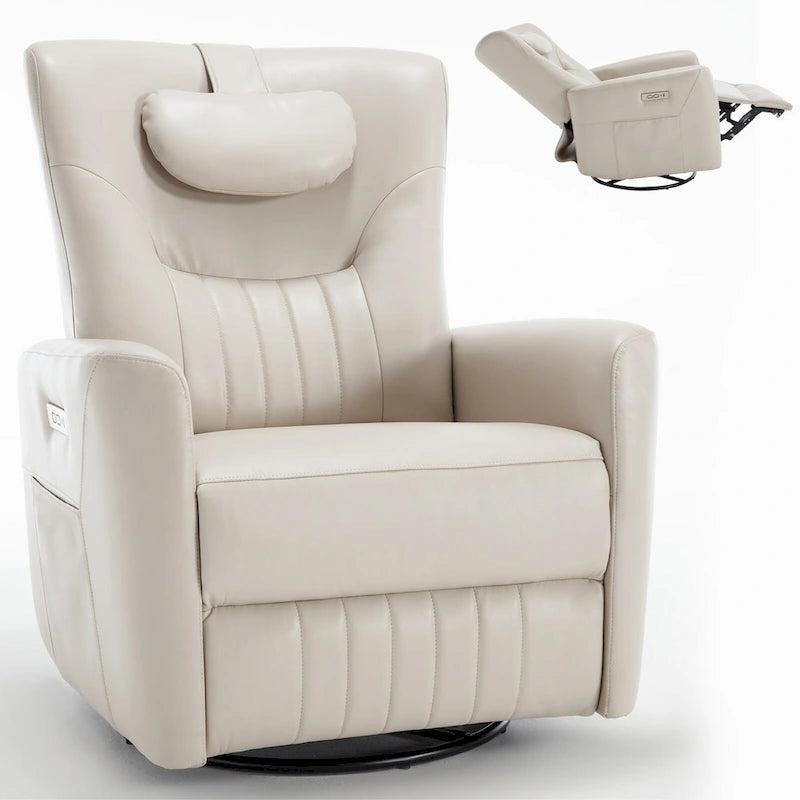 Power Swivel Rocker Recliner with Lumbar and Neck Support, USB & Type-C Charging Ports