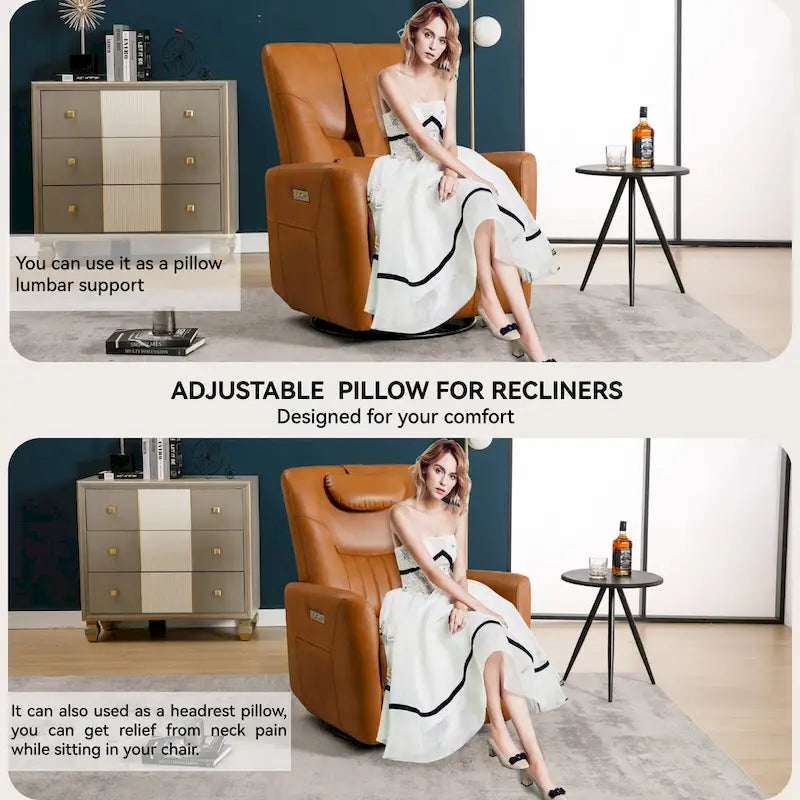 Power Swivel Rocker Recliner with Lumbar and Neck Support, USB & Type-C Charging Ports