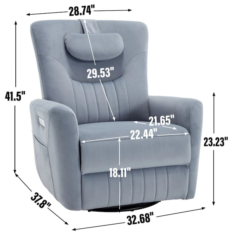 Power Swivel Rocker Recliner with Lumbar and Neck Support, USB & Type-C Charging Ports