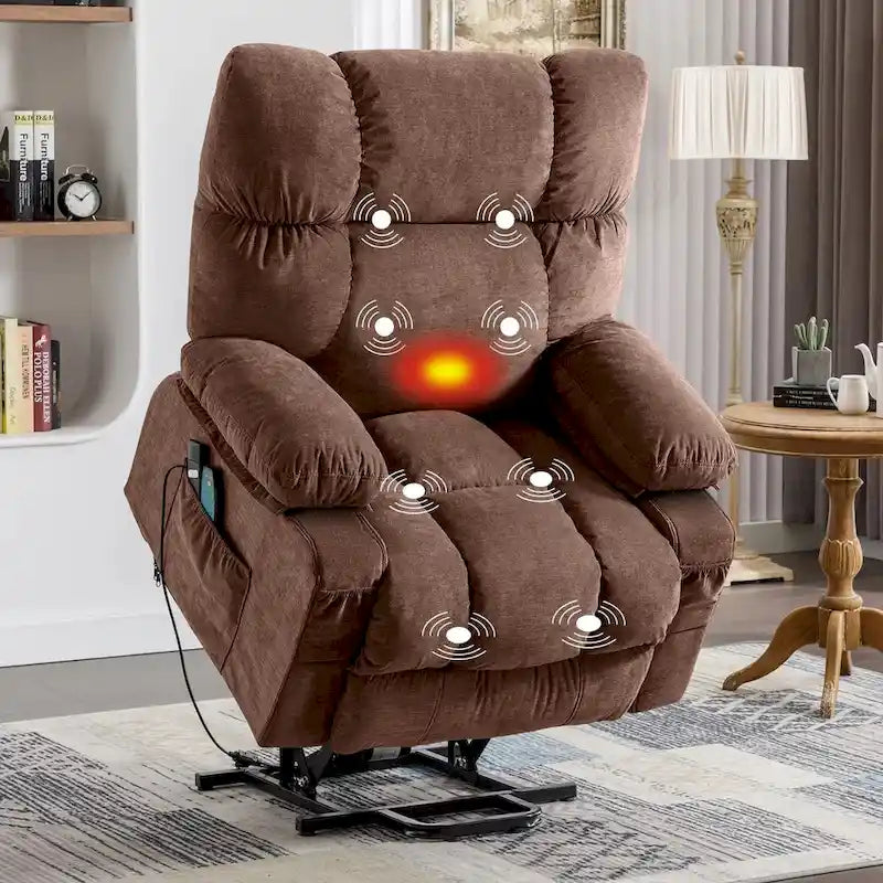 Blue Electric Lift Recliner with Heat, Massage, Infinite Recline Options, USB Ports, and Side Pockets