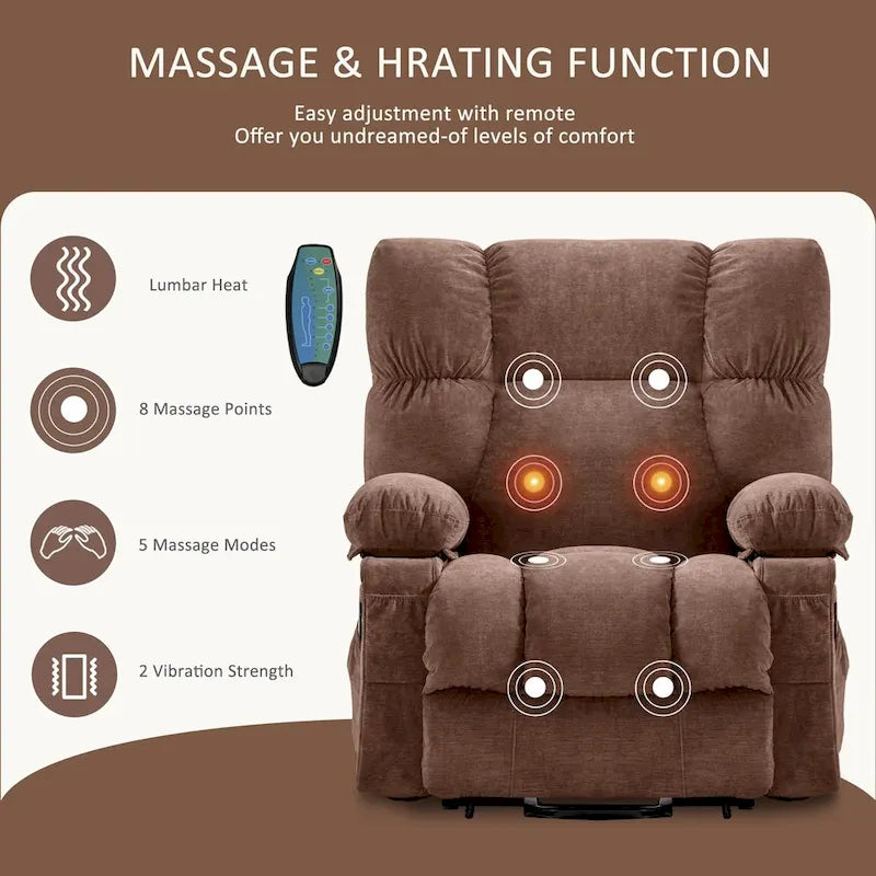 Blue Electric Lift Recliner with Heat, Massage, Infinite Recline Options, USB Ports, and Side Pockets