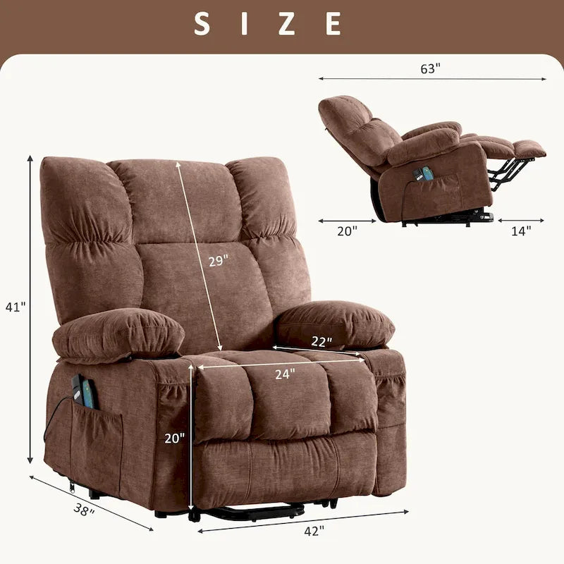 Blue Electric Lift Recliner with Heat, Massage, Infinite Recline Options, USB Ports, and Side Pockets