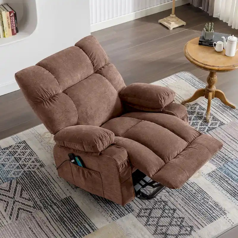 Blue Electric Lift Recliner with Heat, Massage, Infinite Recline Options, USB Ports, and Side Pockets