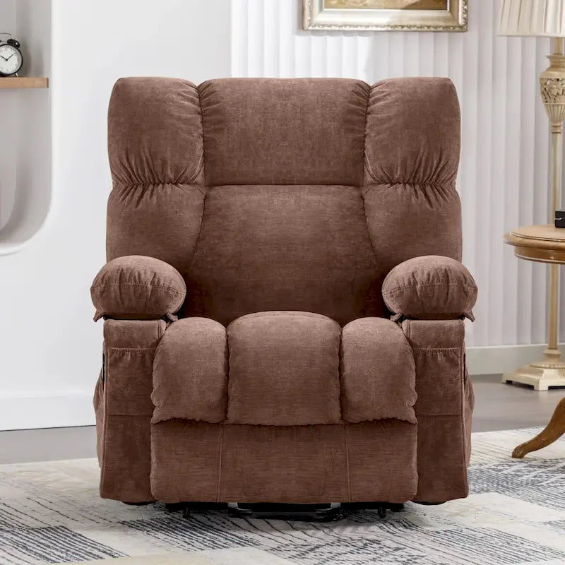 Blue Electric Lift Recliner with Heat, Massage, Infinite Recline Options, USB Ports, and Side Pockets