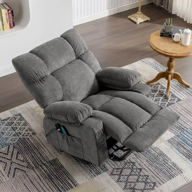 Blue Electric Lift Recliner with Heat, Massage, Infinite Recline Options, USB Ports, and Side Pockets