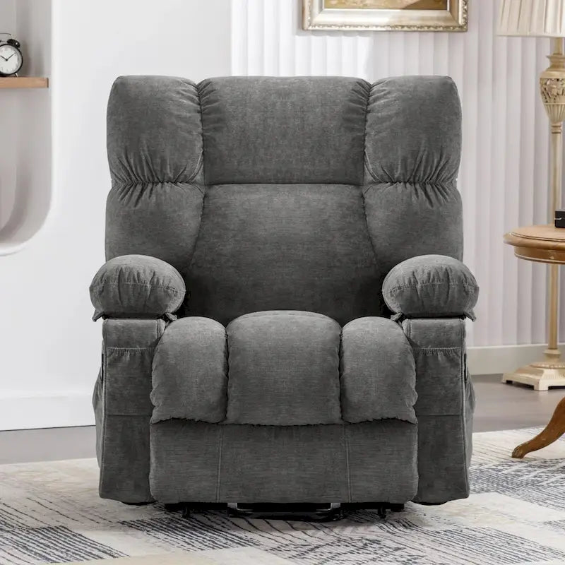 Blue Electric Lift Recliner with Heat, Massage, Infinite Recline Options, USB Ports, and Side Pockets