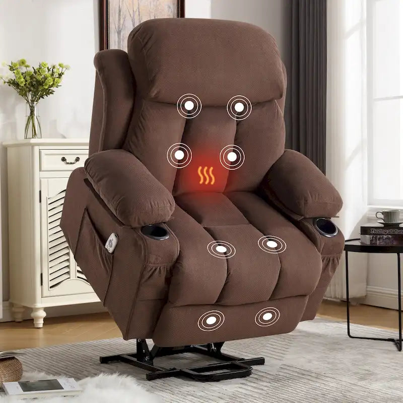 Grey Electric Power Lift Recliner Chair with Heating, Massage, USB Port, and Side Pockets