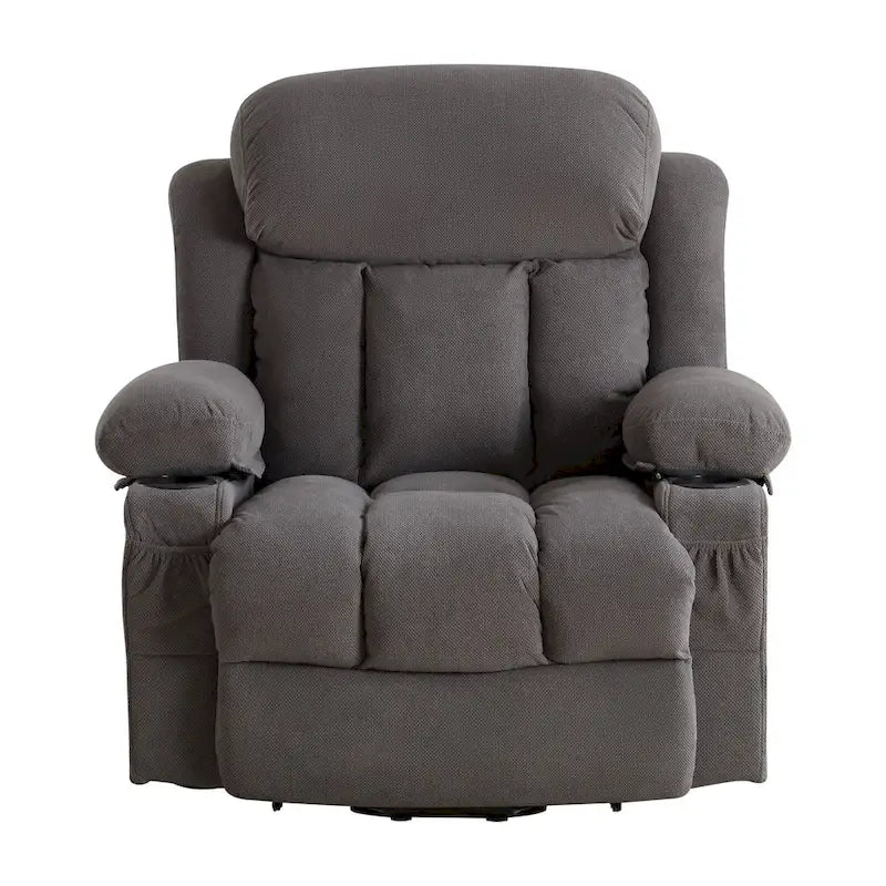 Grey Electric Power Lift Recliner Chair with Heating, Massage, USB Port, and Side Pockets