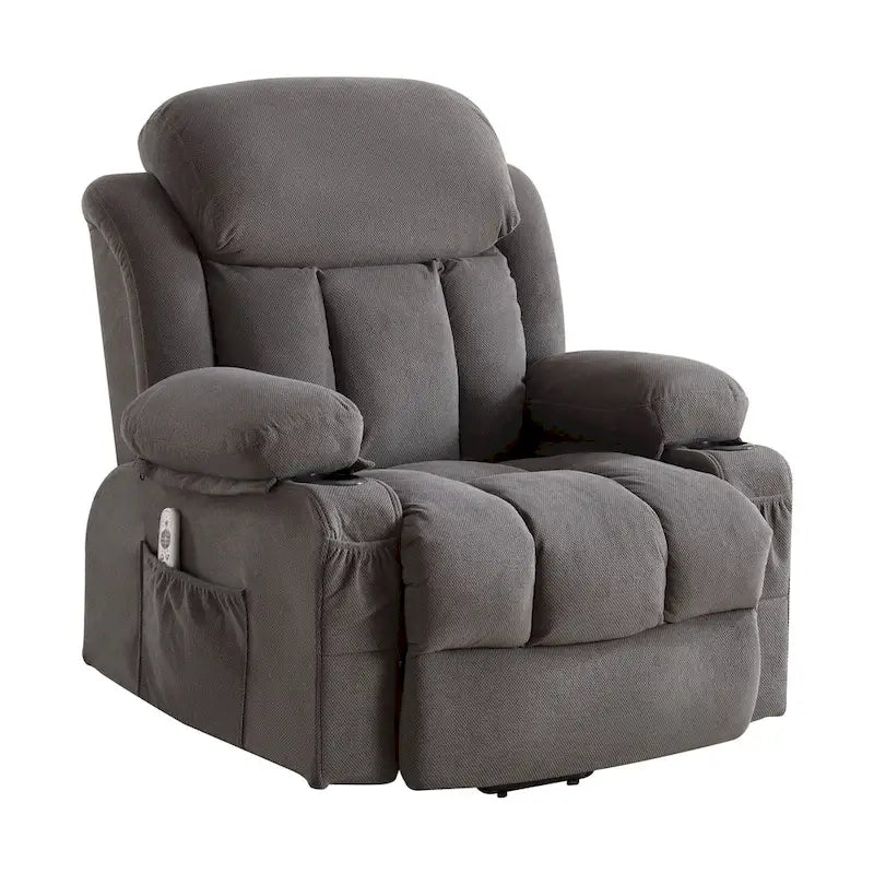 Grey Electric Power Lift Recliner Chair with Heating, Massage, USB Port, and Side Pockets