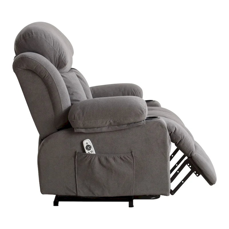 Grey Electric Power Lift Recliner Chair with Heating, Massage, USB Port, and Side Pockets