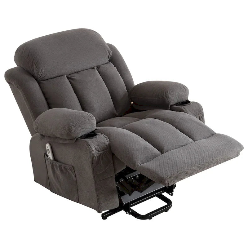 Grey Electric Power Lift Recliner Chair with Heating, Massage, USB Port, and Side Pockets