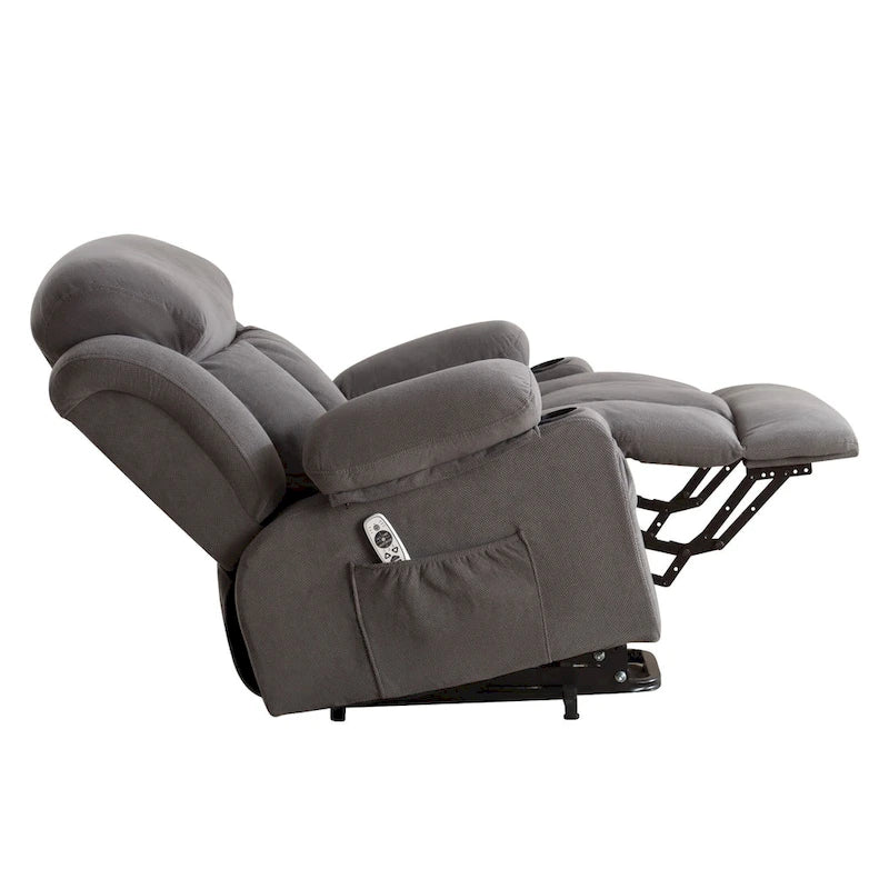 Grey Electric Power Lift Recliner Chair with Heating, Massage, USB Port, and Side Pockets