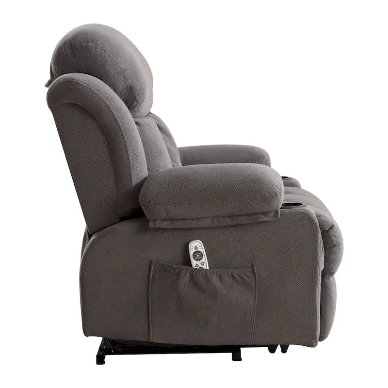 Grey Electric Power Lift Recliner Chair with Heating, Massage, USB Port, and Side Pockets