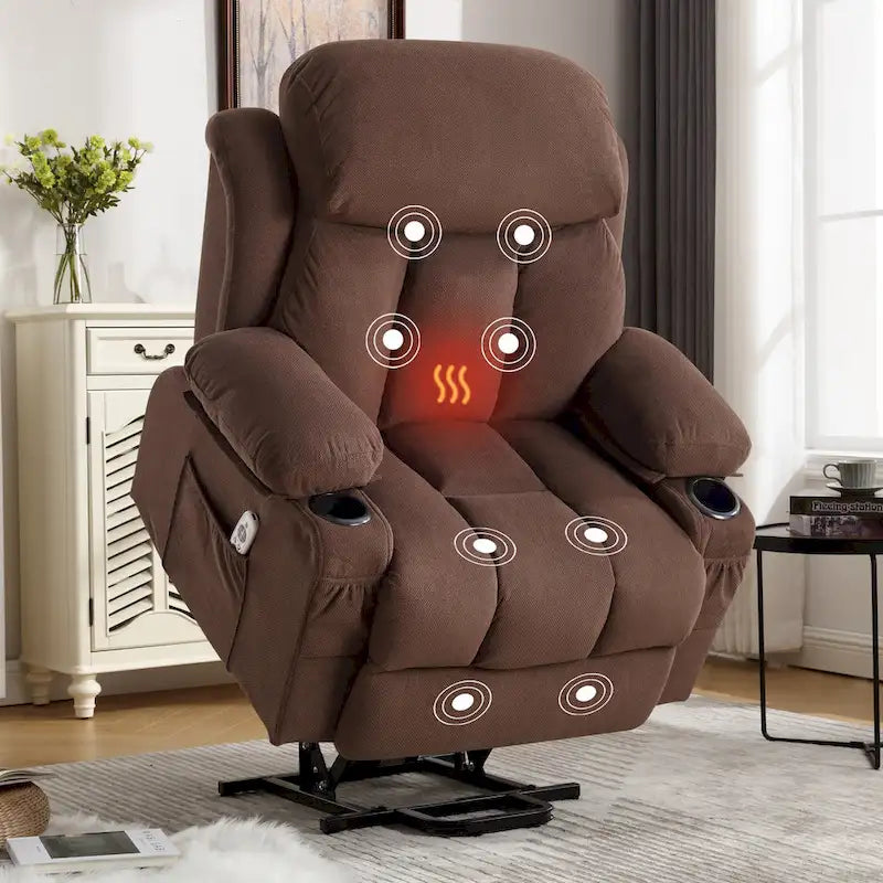 Grey Electric Power Lift Recliner Chair with Heating, Massage, USB Port, and Side Pockets