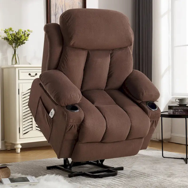 Grey Electric Power Lift Recliner Chair with Heating, Massage, USB Port, and Side Pockets