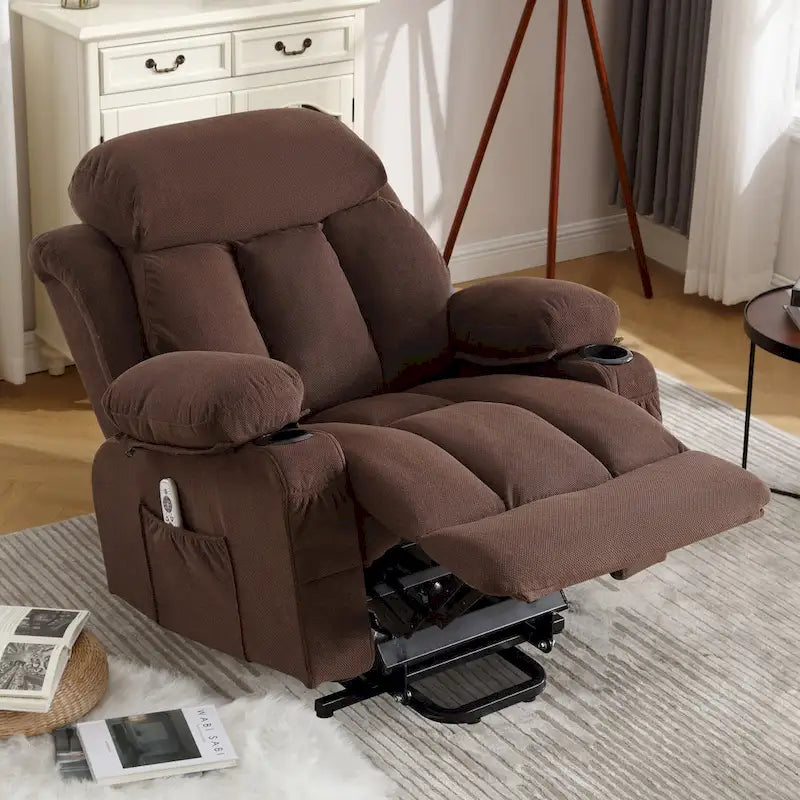Grey Electric Power Lift Recliner Chair with Heating, Massage, USB Port, and Side Pockets