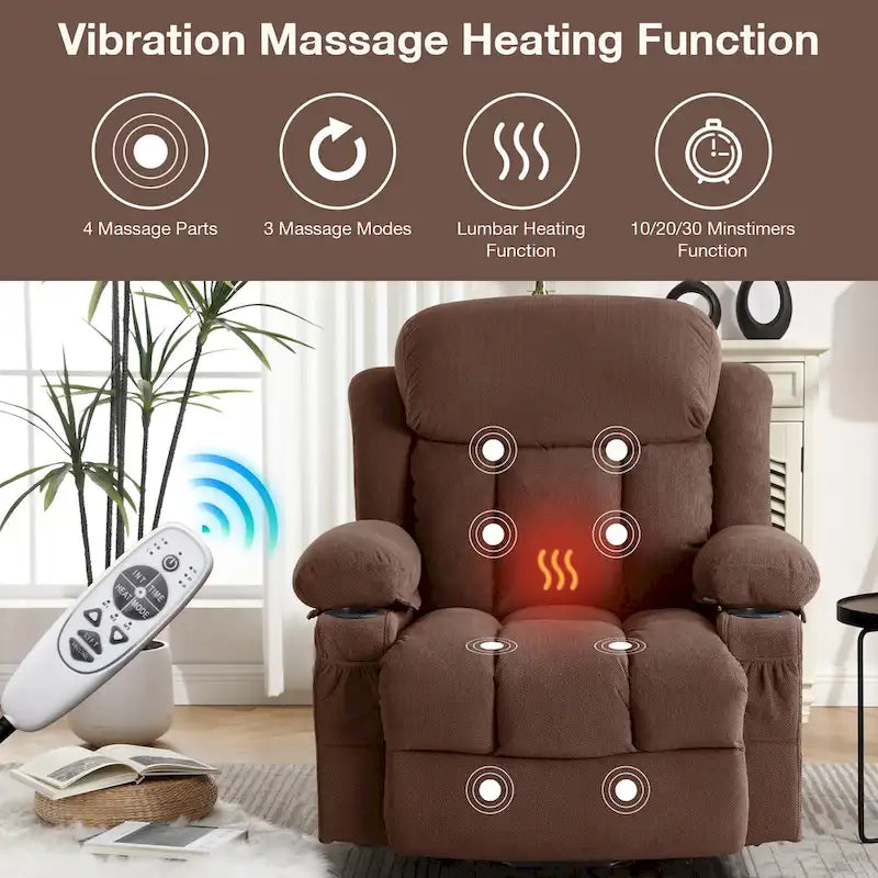 Grey Electric Power Lift Recliner Chair with Heating, Massage, USB Port, and Side Pockets