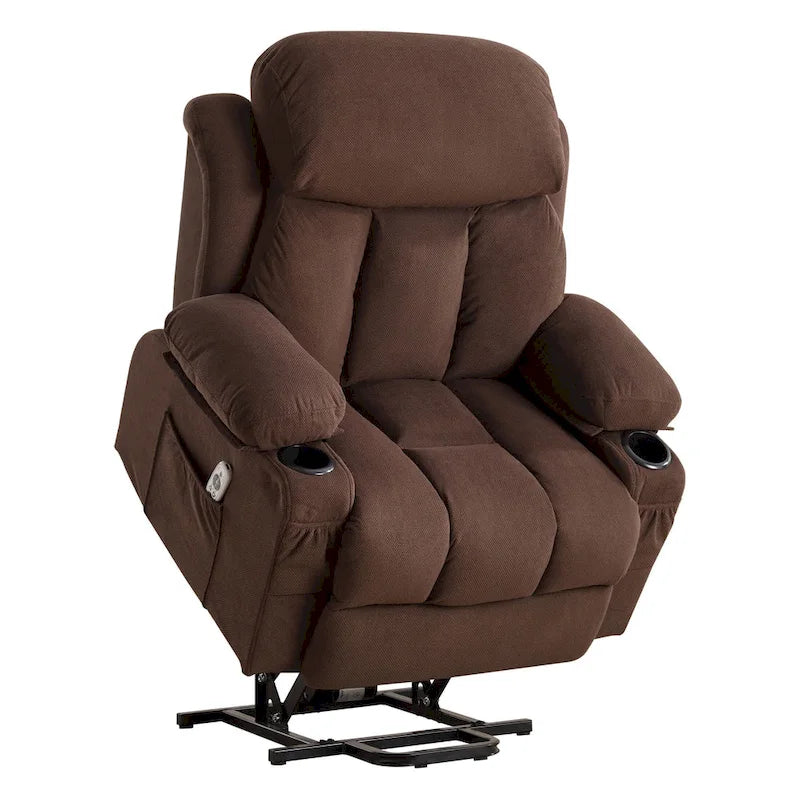 Grey Electric Power Lift Recliner Chair with Heating, Massage, USB Port, and Side Pockets