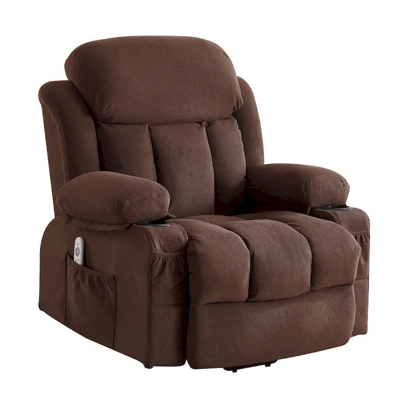 Grey Electric Power Lift Recliner Chair with Heating, Massage, USB Port, and Side Pockets