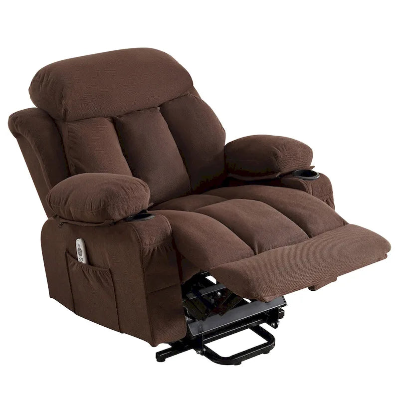 Grey Electric Power Lift Recliner Chair with Heating, Massage, USB Port, and Side Pockets
