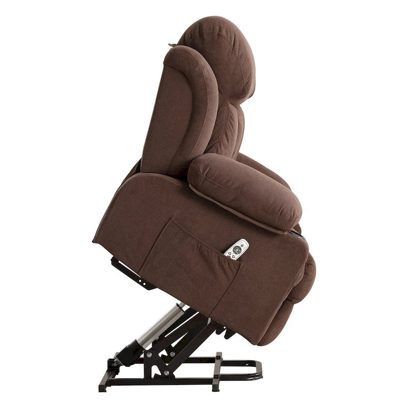 Grey Electric Power Lift Recliner Chair with Heating, Massage, USB Port, and Side Pockets