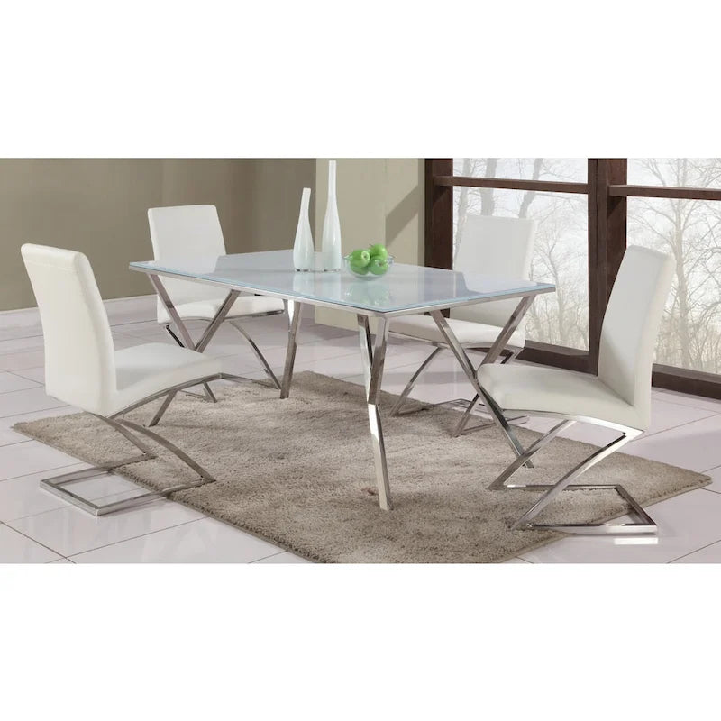 61-Inch Starphire Tempered Glass Dining Table with Stainless Steel Y-Legs