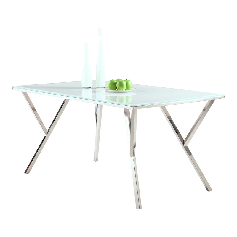 61-Inch Starphire Tempered Glass Dining Table with Stainless Steel Y-Legs