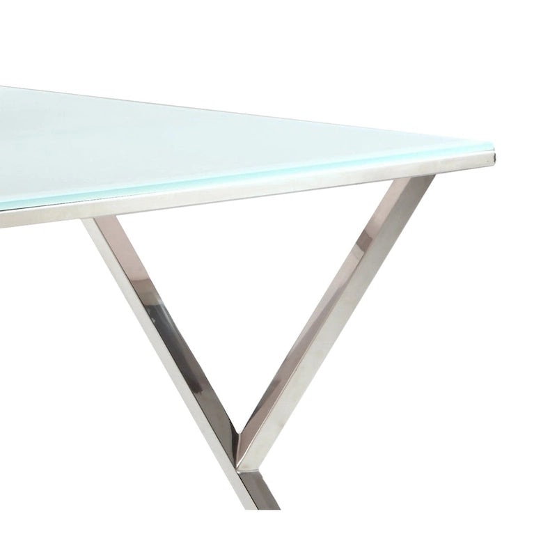 61-Inch Starphire Tempered Glass Dining Table with Stainless Steel Y-Legs