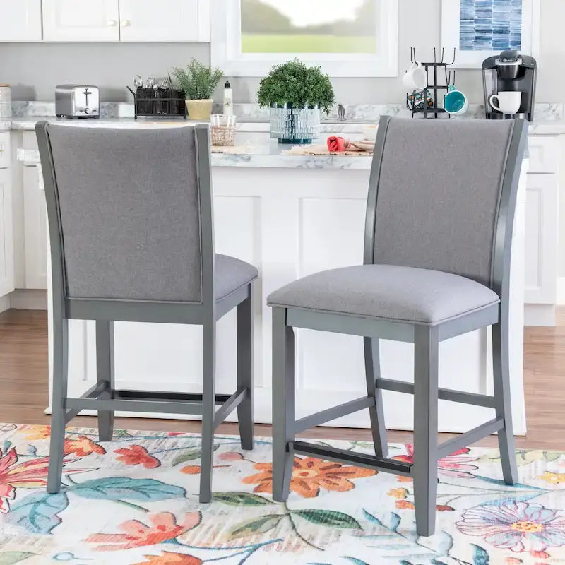 Grey Upholstered 25-Inch Counter Stool - Set of 2